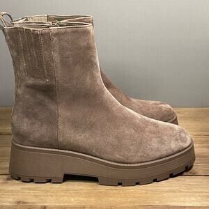 Vince Camuto Women's Neframes Platform Ankle Boots Size 10 Brown Suede Zip Up